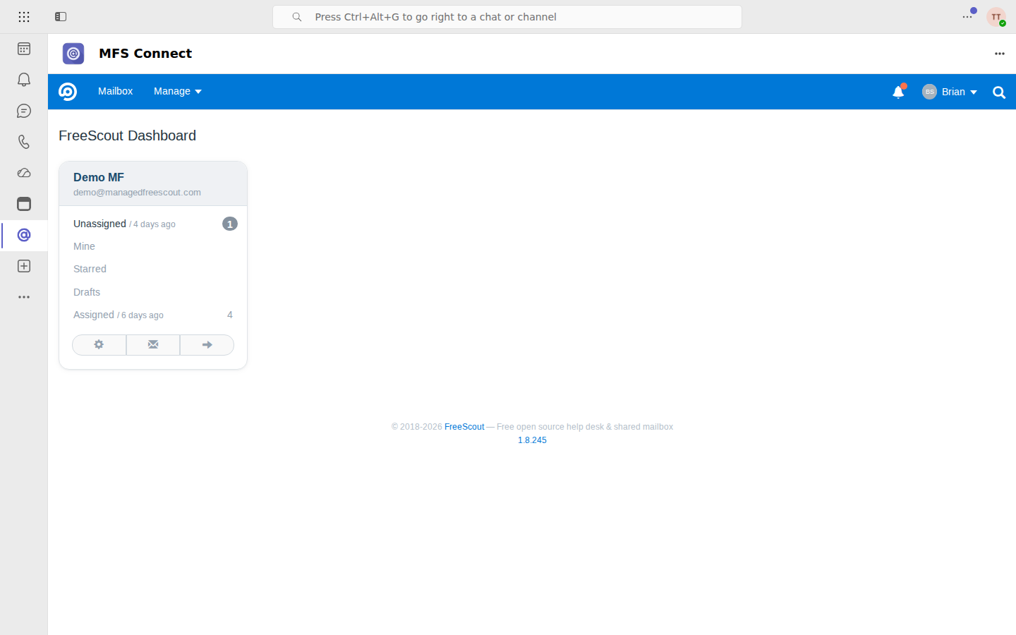 MFS Connect in Microsoft Teams: FreeScout opens signed in with the Microsoft 365 account