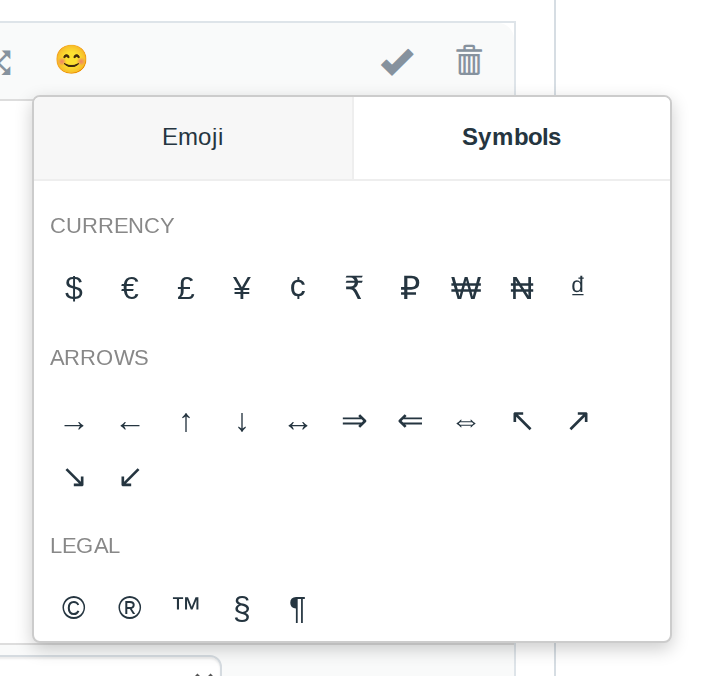 The Symbols tab of the picker