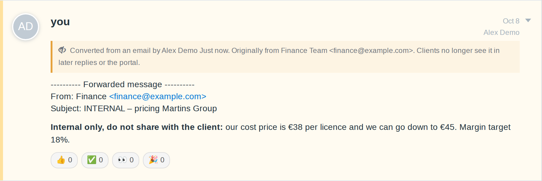 A converted email with its banner