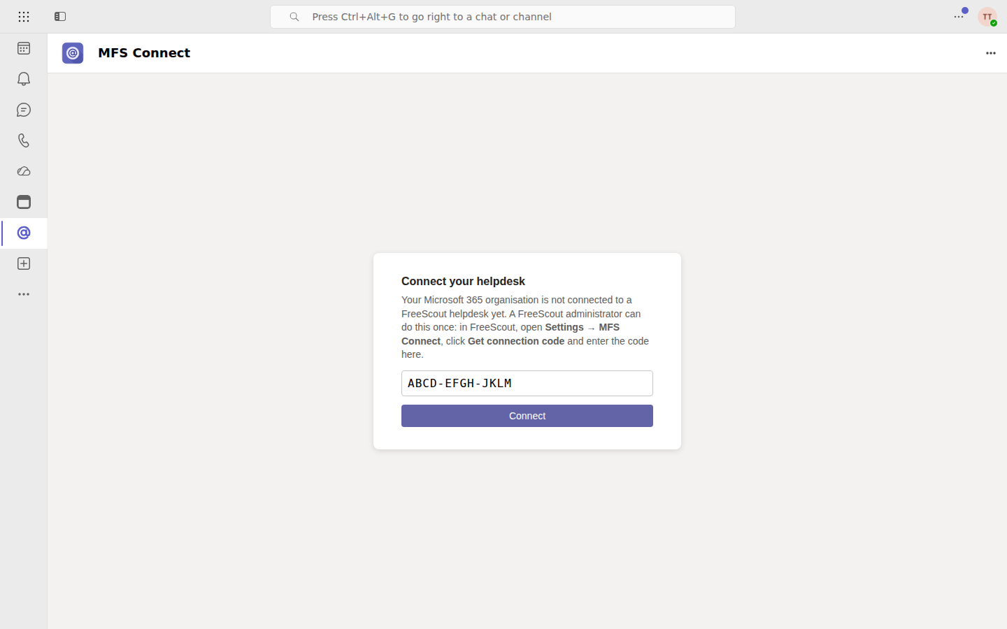 The Connect your helpdesk screen in Microsoft Teams